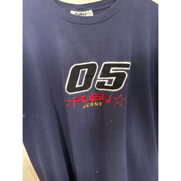 Vintage 90s FUBU T-Shirt Embroidered 05 Rap Tee Hip Hop Navy Blue Extra Large - Picture 2 of 5